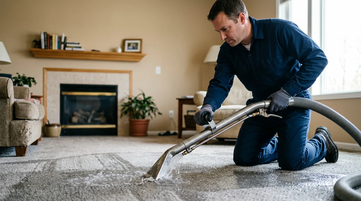Water damage restoration technician working near Milan, KS